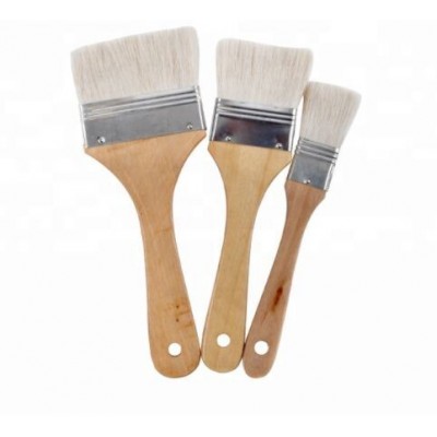 White Goat Hair Flat Wall Paint Brush with Wooden Handle